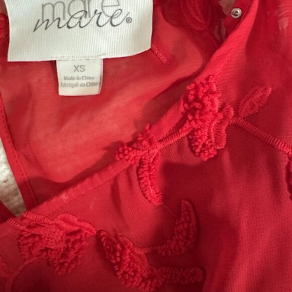 Share Anthropologie Mare Mare Textured Embroidered Mini Dress Red Long Sleeve XS - Picture 4 of 10